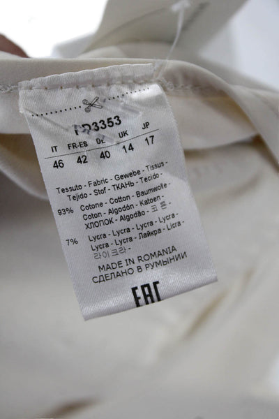 Circolo Womens Cotton Notch Collar Button Up Blazer Jacket Cream Size 46