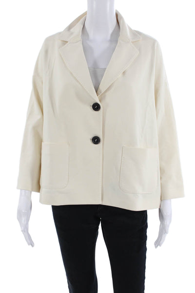 Circolo Womens Cotton Notch Collar Button Up Blazer Jacket Cream Size 44