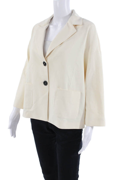 Circolo Womens Cotton Notch Collar Button Up Blazer Jacket Cream Size 44
