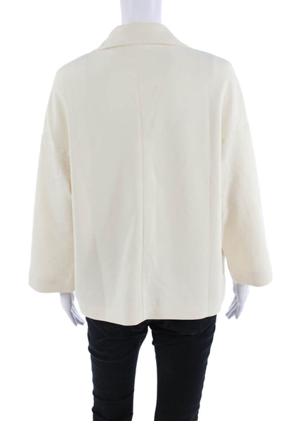Circolo Womens Cotton Notch Collar Button Up Blazer Jacket Cream Size 44