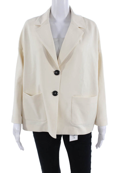 Circolo  Womens Cotton Notch Collar Button Up Blazer Jacket Cream Size 48