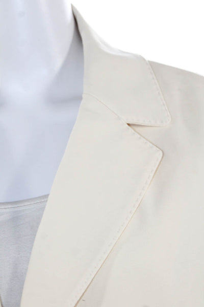 Circolo  Womens Cotton Notch Collar Button Up Blazer Jacket Cream Size 48