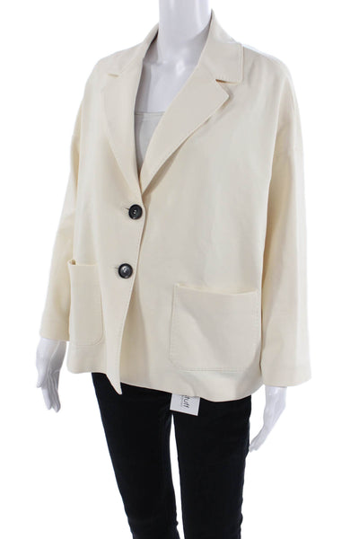 Circolo  Womens Cotton Notch Collar Button Up Blazer Jacket Cream Size 48