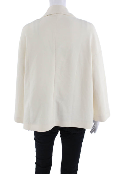 Circolo  Womens Cotton Notch Collar Button Up Blazer Jacket Cream Size 48
