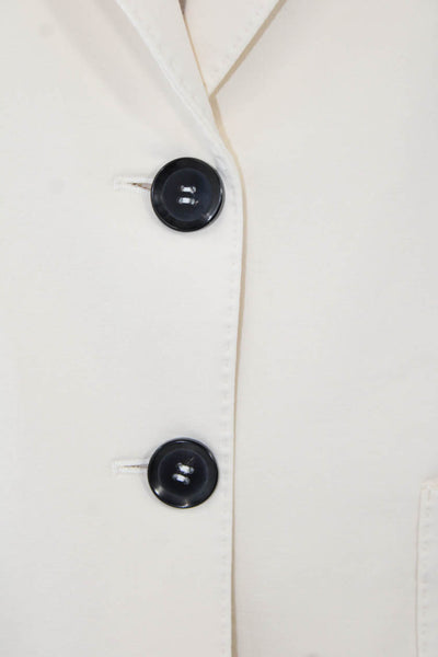 Circolo  Womens Cotton Notch Collar Button Up Blazer Jacket Cream Size 48