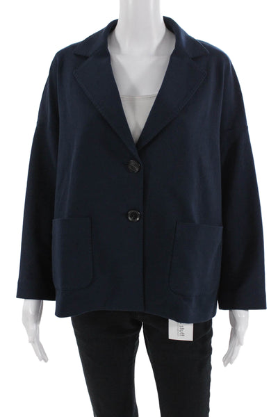 Circolo  Womens Cotton Notch Collar Button Up Blazer Jacket Navy Size 48