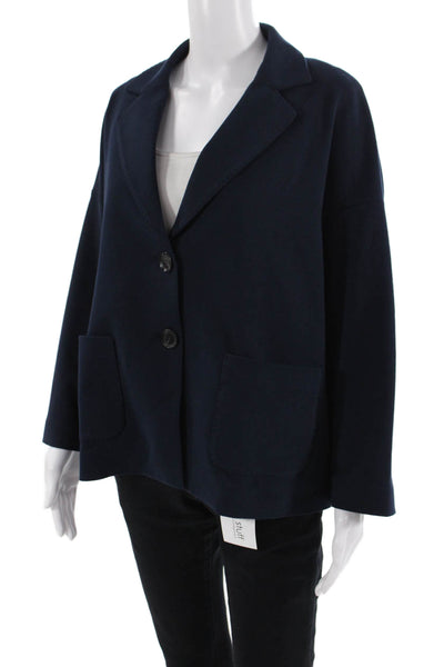 Circolo  Womens Cotton Notch Collar Button Up Blazer Jacket Navy Size 48