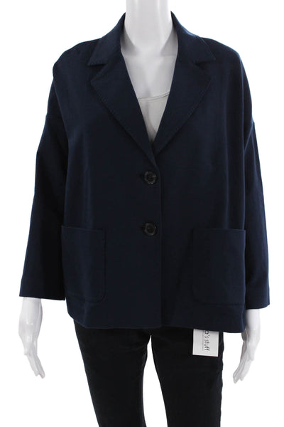 Circolo  Womens Cotton Notch Collar Button Up Blazer Jacket Navy Size 46