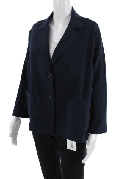 Circolo  Womens Cotton Notch Collar Button Up Blazer Jacket Navy Size 46