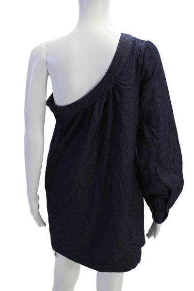 7 For All Mankind Womens Denim One Shoulder Long Sleeves Dress Blue Size Medium