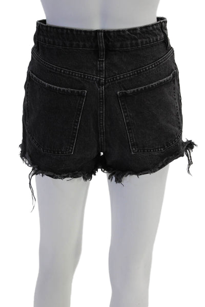 Zara Womens Denim Button Up High Rise Cut Off Shorts Black Cotton Size 4