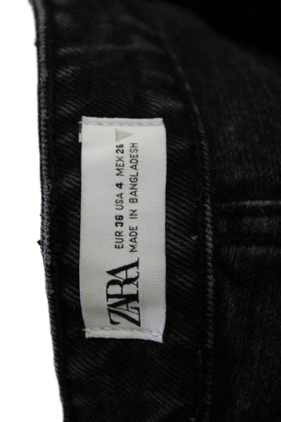 Zara Womens Denim Button Up High Rise Cut Off Shorts Black Cotton Size 4