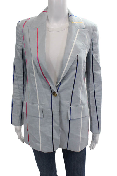 Derek Lam 10 Crosby Womens Single Button Striped Blazer Jacket Blue Linen Size 2