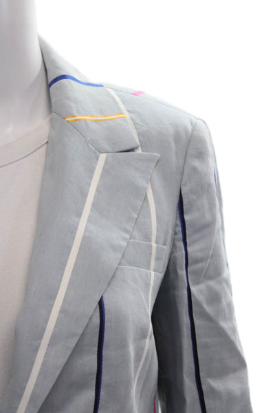 Derek Lam 10 Crosby Womens Single Button Striped Blazer Jacket Blue Linen Size 2