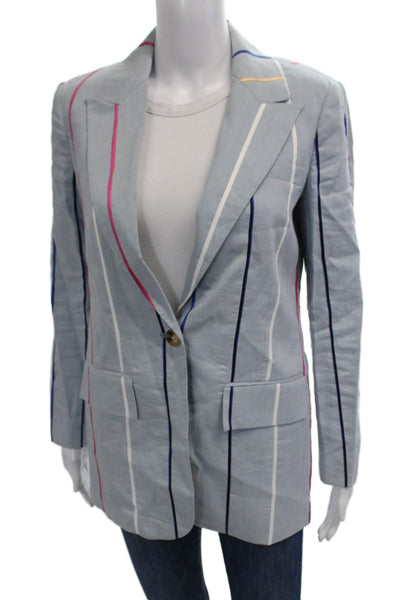 Derek Lam 10 Crosby Womens Single Button Striped Blazer Jacket Blue Linen Size 2