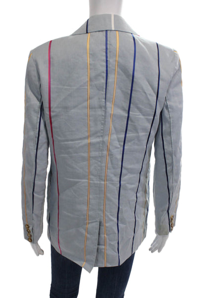 Derek Lam 10 Crosby Womens Single Button Striped Blazer Jacket Blue Linen Size 2