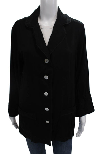 Sleeper Womens Button Front Long Sleeve Collared V Neck Shirt Black Size Small