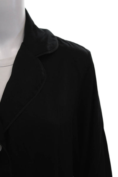 Sleeper Womens Button Front Long Sleeve Collared V Neck Shirt Black Size Small
