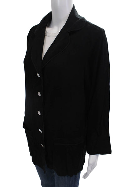 Sleeper Womens Button Front Long Sleeve Collared V Neck Shirt Black Size Small