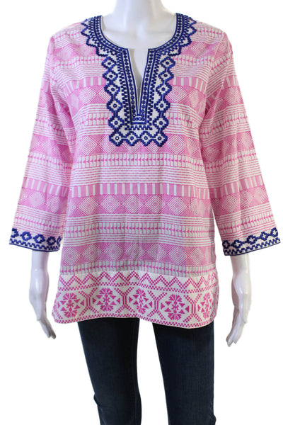 Bella Tu Womens Cotton Geometric Print Embellished Tunic Blouse Pink Size S
