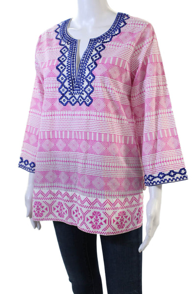 Bella Tu Womens Cotton Geometric Print Embellished Tunic Blouse Pink Size S