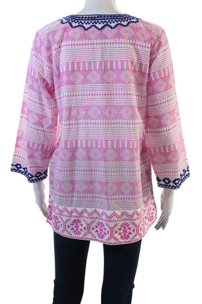 Bella Tu Womens Cotton Geometric Print Embellished Tunic Blouse Pink Size S