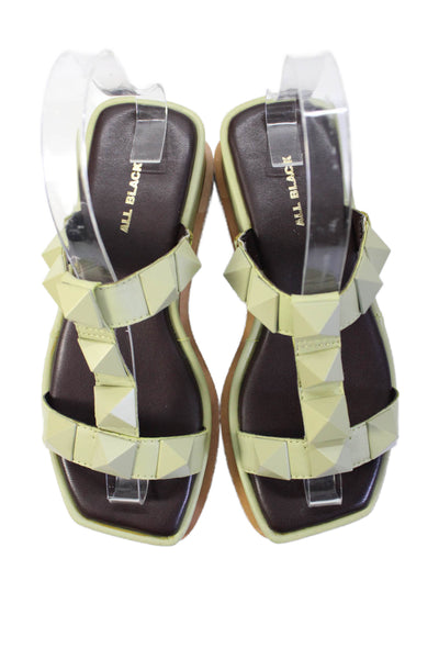 All Black Womens Stud Detail Open Toe Platform Mules Green Size 36