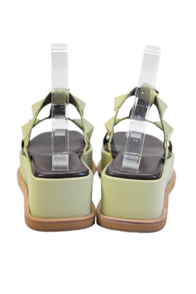 All Black Womens Stud Detail Open Toe Platform Mules Green Size 36