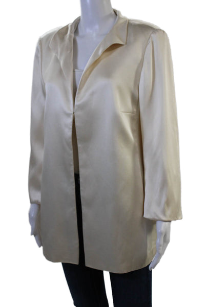 Akris Womens Silk Open Front Unlined Long Sleeve Blazer Cream Size 12