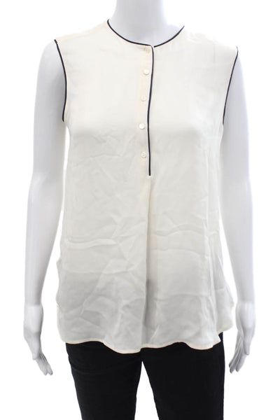 Vince Womens Henley Neck Sleeveless Blouse Cream Size Medium