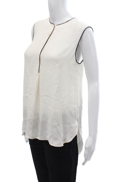 Vince Womens Henley Neck Sleeveless Blouse Cream Size Medium