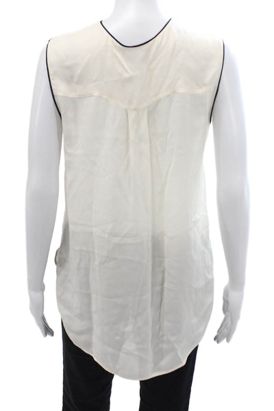 Vince Womens Henley Neck Sleeveless Blouse Cream Size Medium