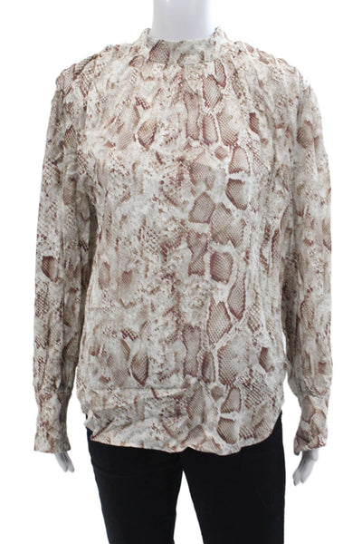 Habitual Womens Snakeskin Print High Neck Long Sleeve Blouse Brown Size M