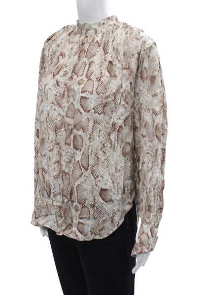 Habitual Womens Snakeskin Print High Neck Long Sleeve Blouse Brown Size M