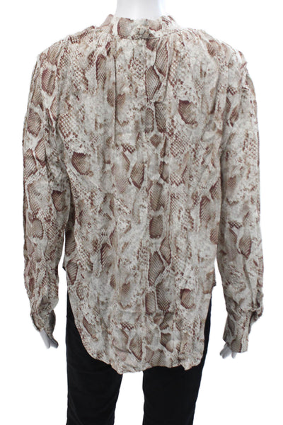 Habitual Womens Snakeskin Print High Neck Long Sleeve Blouse Brown Size M