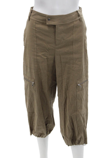 Vince Womens Linen High Waisted Cuff Ankle Cargo Jogger Pants Brown Size 00