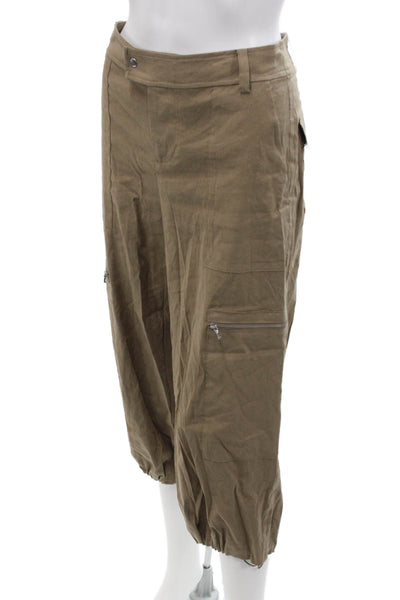 Vince Womens Linen High Waisted Cuff Ankle Cargo Jogger Pants Brown Size 00