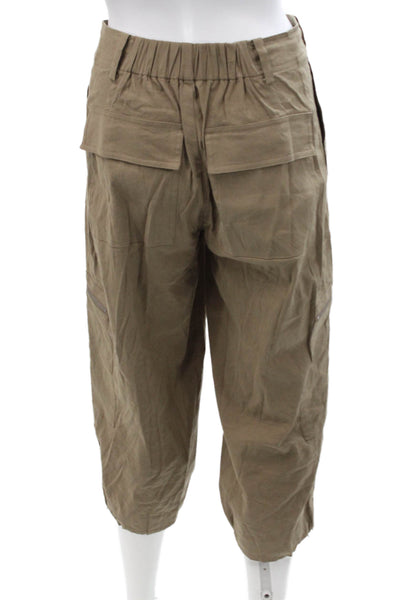 Vince Womens Linen High Waisted Cuff Ankle Cargo Jogger Pants Brown Size 00