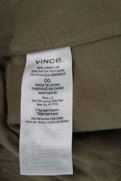 Vince Womens Linen High Waisted Cuff Ankle Cargo Jogger Pants Brown Size 00