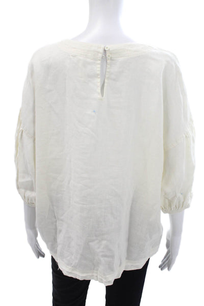 Apiece Apart Womens Linen Crew Neck 3/4 Sleeve Blouse Top Beige Size M