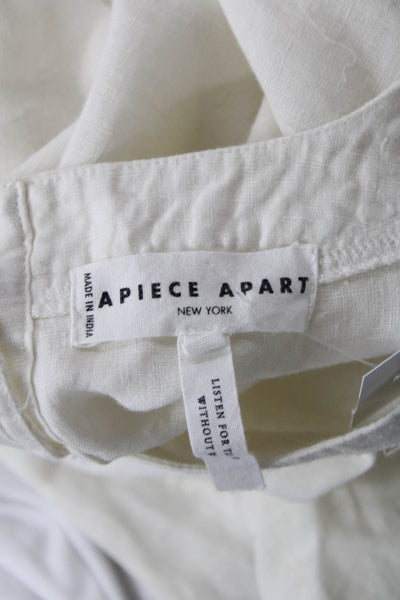 Apiece Apart Womens Linen Crew Neck 3/4 Sleeve Blouse Top Beige Size M