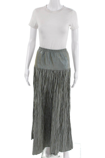 Peter Cohen Womens Iridescent Silk Elastic Waist Pleated Maxi Skirt Blue Size P
