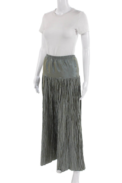 Peter Cohen Womens Iridescent Silk Elastic Waist Pleated Maxi Skirt Blue Size P