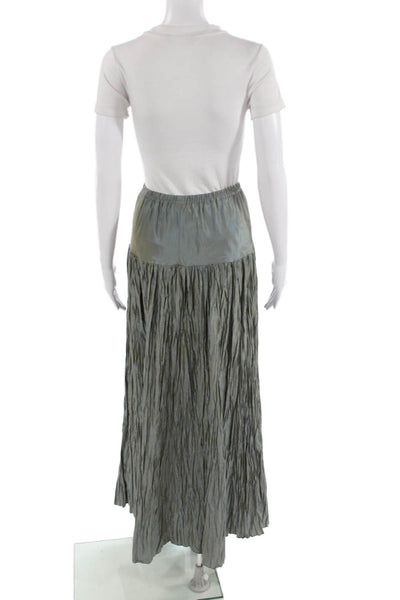Peter Cohen Womens Iridescent Silk Elastic Waist Pleated Maxi Skirt Blue Size P