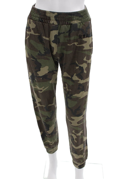 R+A Womens Elastic Waistband Camouflage Jogger Pants Brown Size XS