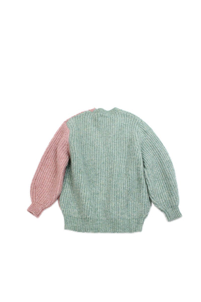 Zara Girls Button Front V Neck Split Cardigan Sweater Pink Green Size 13-14
