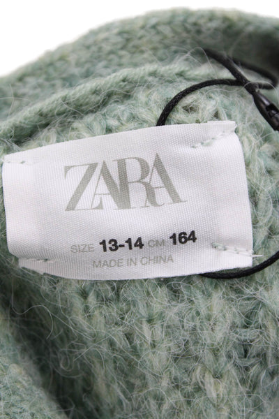 Zara Girls Button Front V Neck Split Cardigan Sweater Pink Green Size 13-14