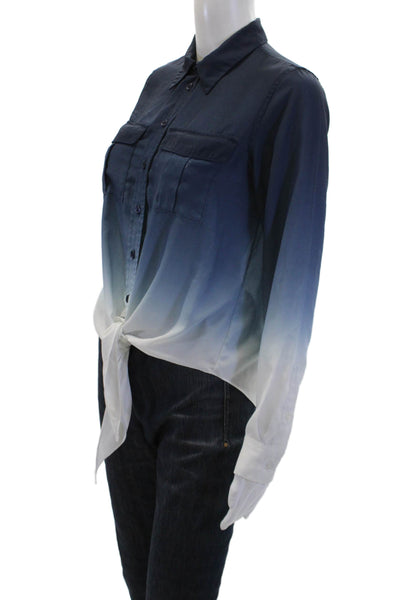 INC International Concepts Womens Ombre Print Buttoned Tied Blouse Blue Size 0