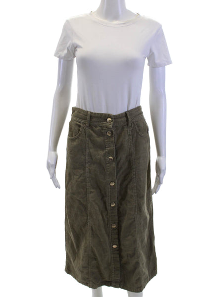 Zara Womens Cotton Ribbed Buttoned Corduroy Straight Skirt Green Size M