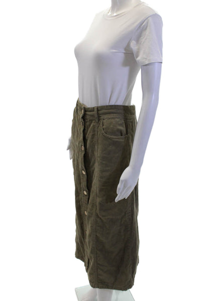 Zara Womens Cotton Ribbed Buttoned Corduroy Straight Skirt Green Size M